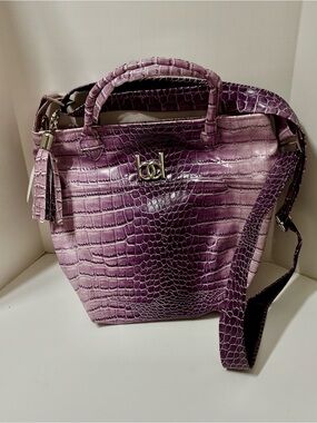 Lilac/Purple Croc-Embossed Tote Bag with Shoulder Strap